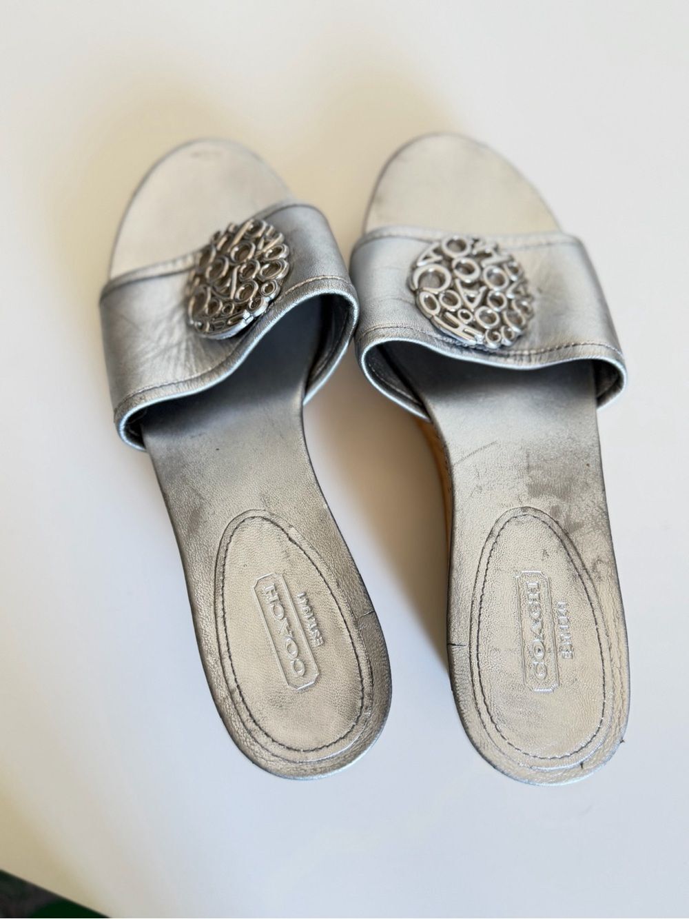 Coach Judith Metallic Silver Wedge Slide Sandals 8.5b - Picture 3 of 8